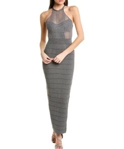 Hervé Léger women Herve Leger Lace Texture Sheer Halter Gown