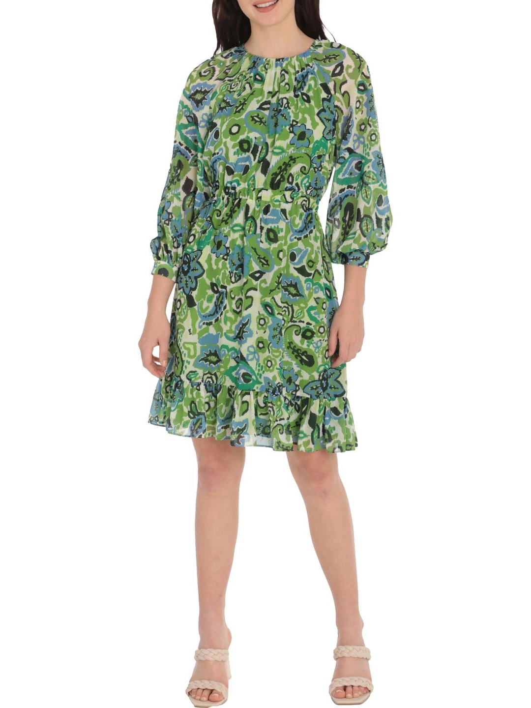 Maggy London Womens Printed Knee Length Fit & Flare Dress