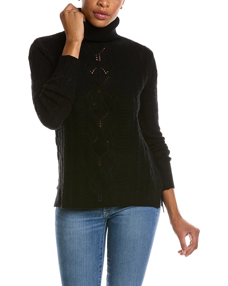women Qi Cashmere Cable Stitch Turtleneck Wool & Cashmere-Blend Sweater