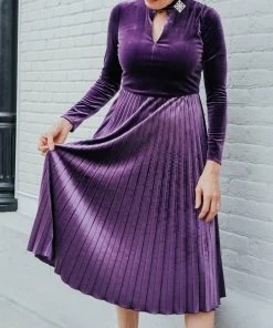 Maggy London women Velvet Turtle Neck Dress in Purple