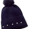 women Qi Cashmere Pearl Trim Cashmere Beanie