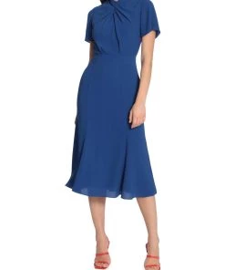 Maggy London women Twist Neckline Midi-Dress in Blue