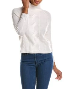 women Qi Cashmere Cable Mock Neck Wool & Cashmere-Blend Sweater