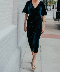 Maggy London women Flutter Sleeve Wrap Dress in Dark Sky Blue