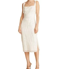 ML Monique Lhuillier Womens Sequined Mesh Cocktail and Party Dress