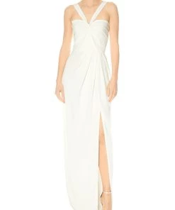 ML Monique Lhuillier Womens Halter Pleated Evening Dress