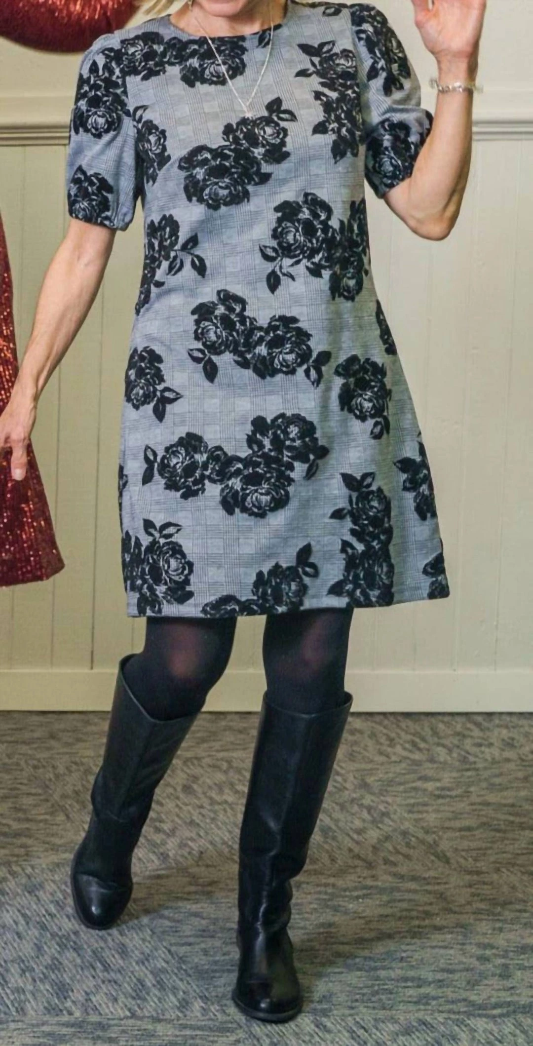 Maggy London women Velvet Rose Dress in Black/White